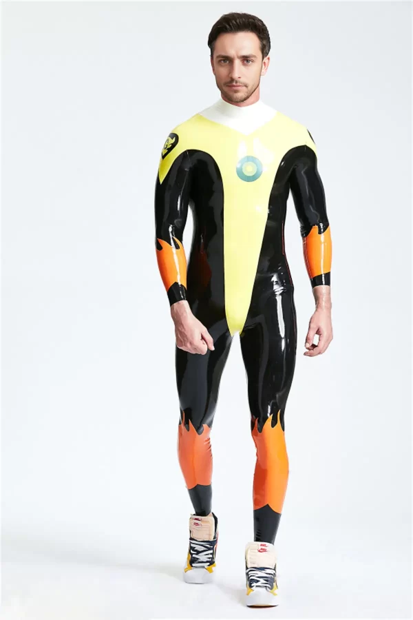 Latex Male Captain Flame Back Zip Catsuit