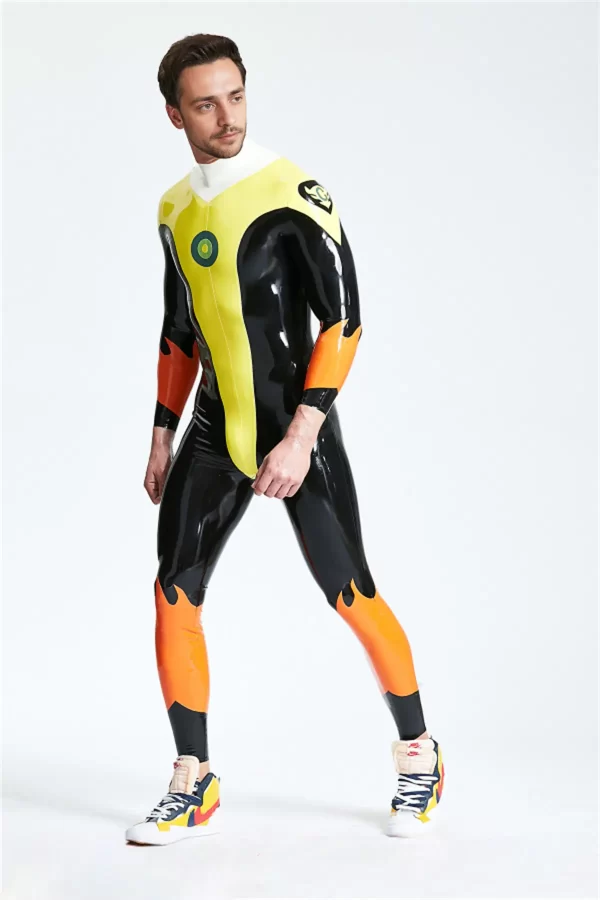 Latex Male Captain Flame Back Zip Catsuit