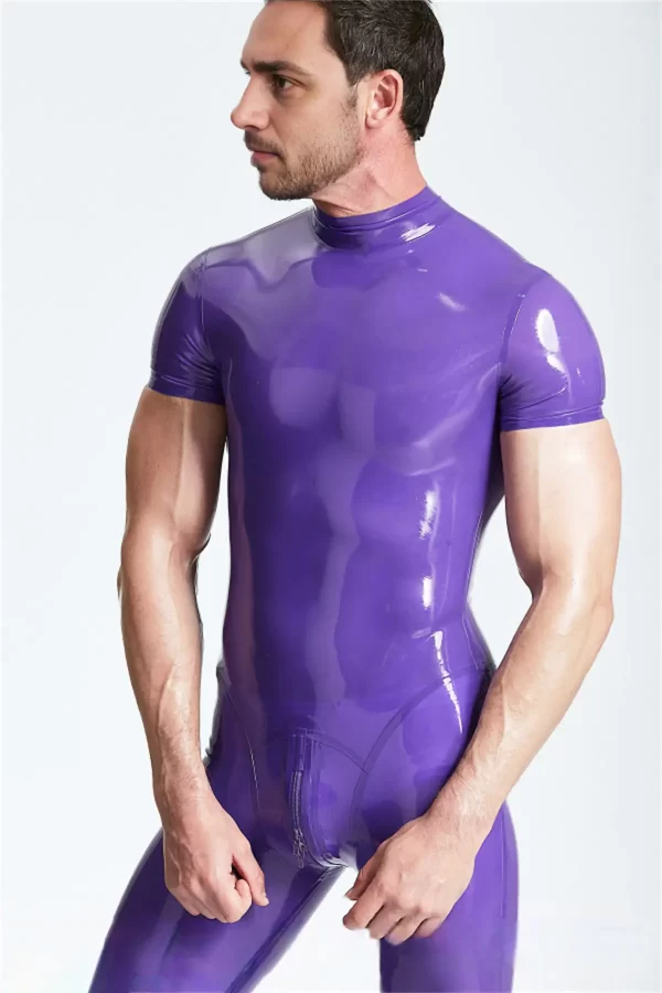 Latex Male Short-sleeved Back Zip