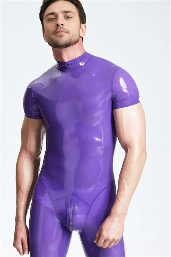 Latex Male Short-sleeved Back Zip