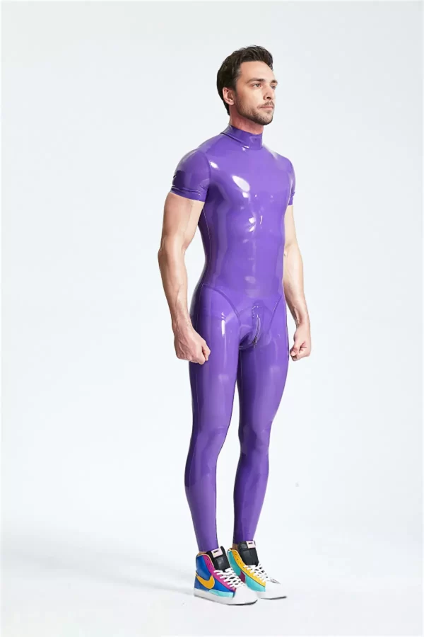 Latex Male Short-sleeved Back Zip