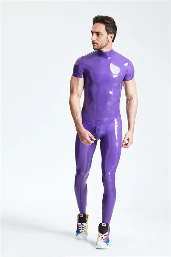 Latex Male Short-sleeved Back Zip