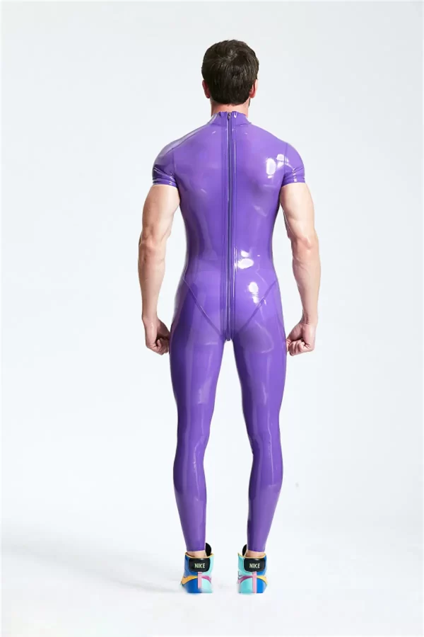 Latex Male Short-sleeved Back Zip