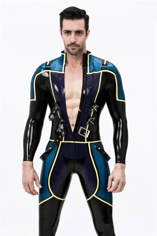 Latex Male Blue Badge Gendarme Style Catsuit