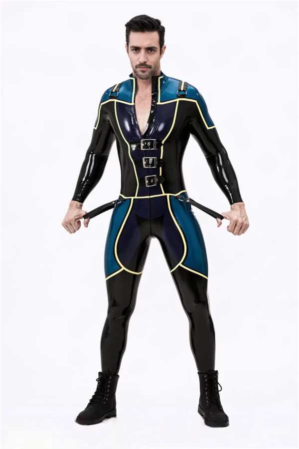 Latex Male Blue Badge Gendarme Style Catsuit