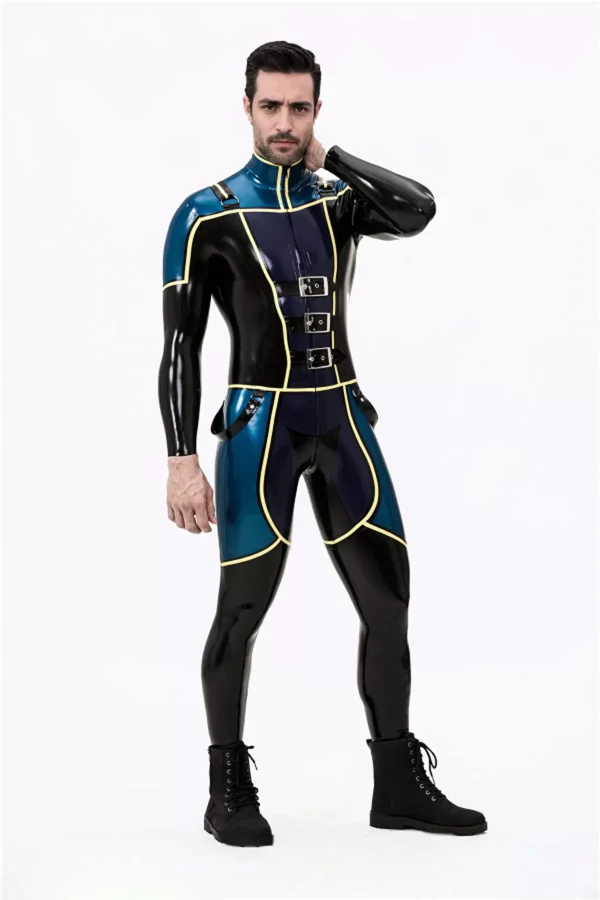 Latex Male Blue Badge Gendarme Style Catsuit