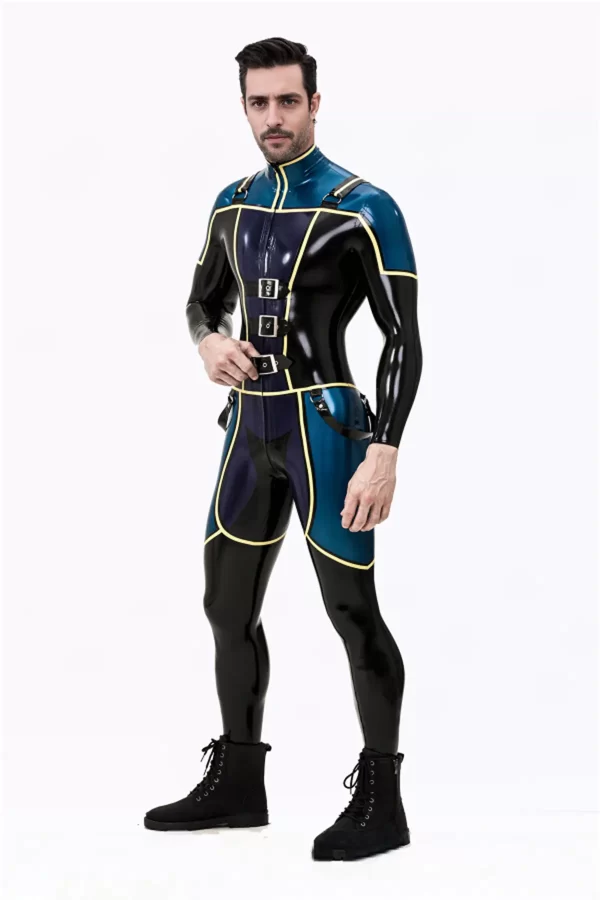 Latex Male Blue Badge Gendarme Style Catsuit