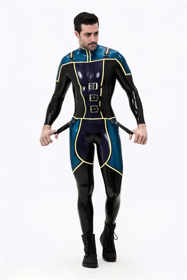 Latex Male Blue Badge Gendarme Style Catsuit