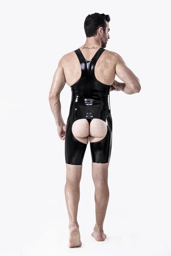 Latex Male Open-Crotch Y-Strapped Singlet Suit