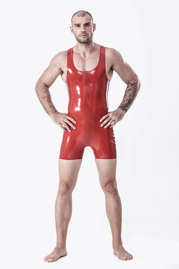 Latex Male Zipperless Short Leg Singlet Suit