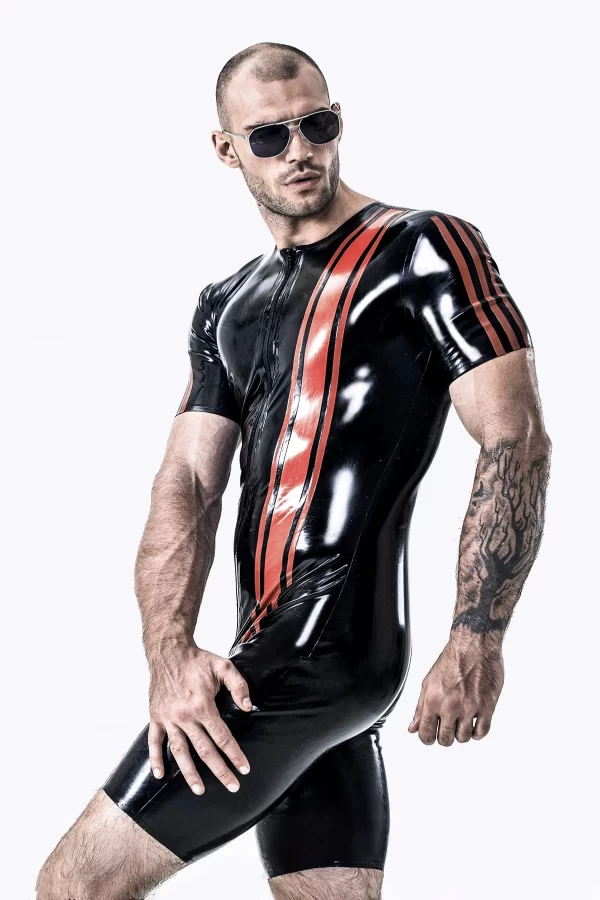 Latex Male Vertical Stripes Surfsuit