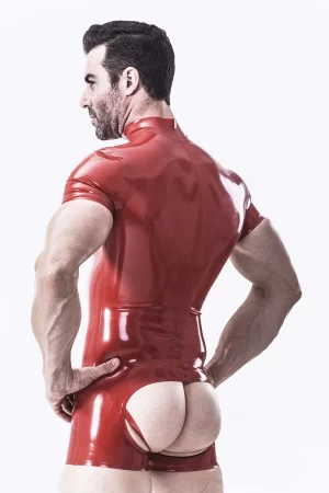 Latex Male Short-sleeved Romper Style Open Bum Leotard