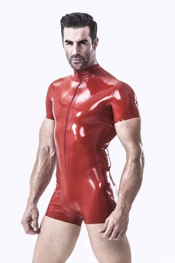 Latex Male Short-sleeved Romper Style Open Bum Leotard