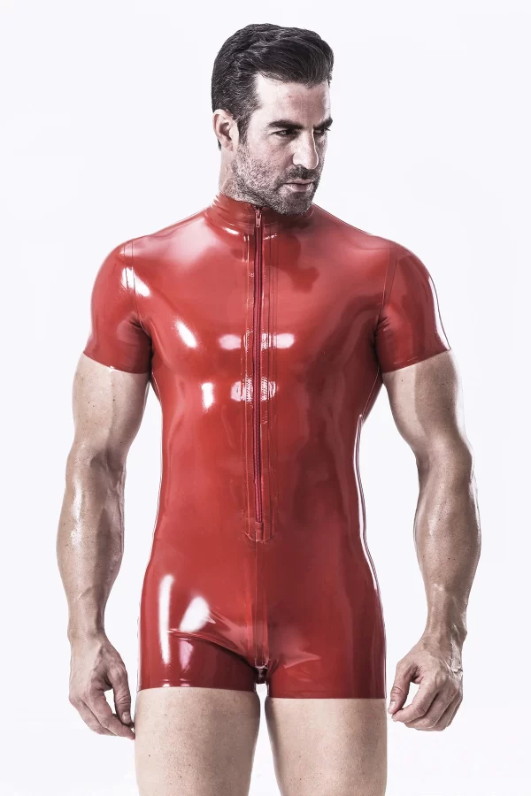 Latex Male Short-sleeved Romper Style Open Bum Leotard