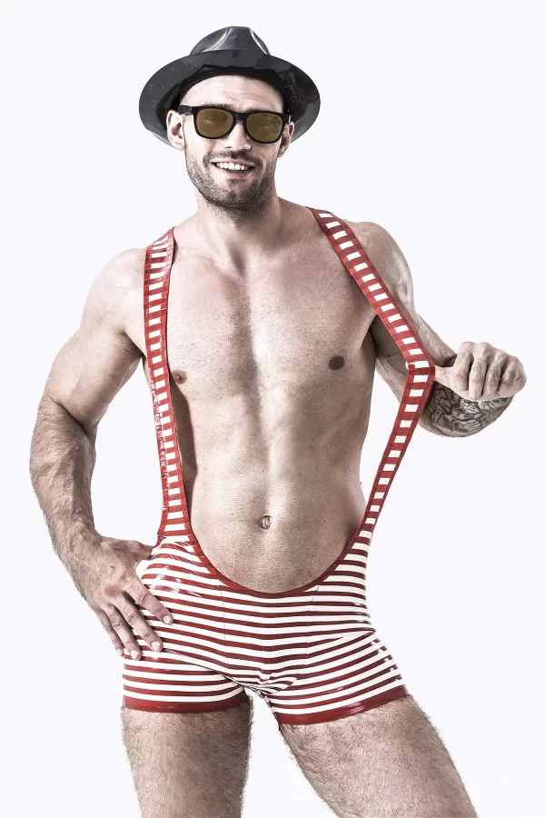 Latex Male Outstanding Stripes Wrestling Suit