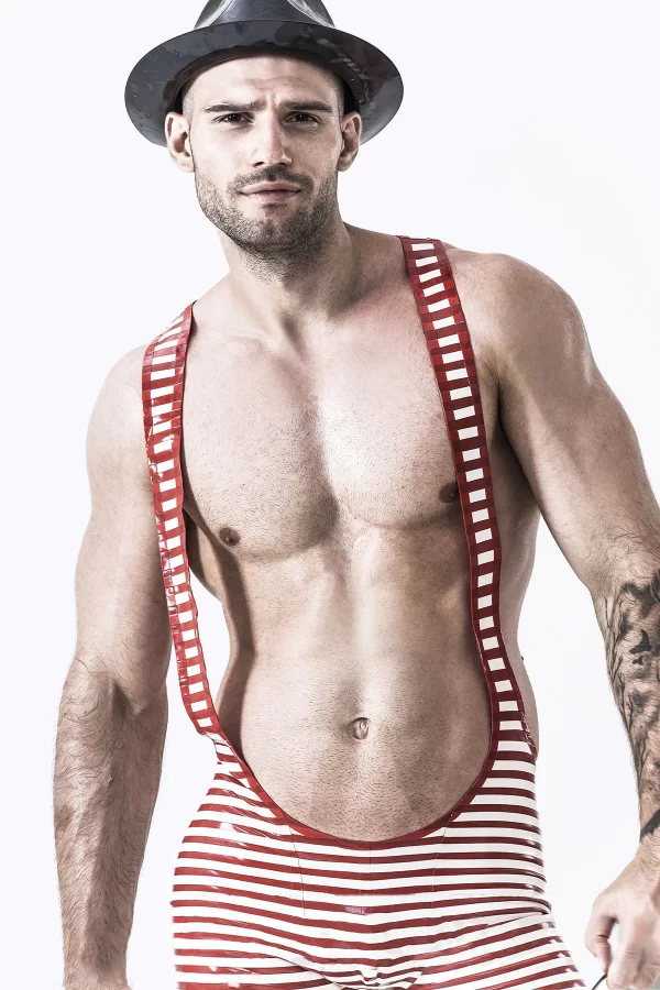 Latex Male Outstanding Stripes Wrestling Suit