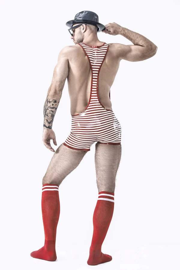 Latex Male Outstanding Stripes Wrestling Suit