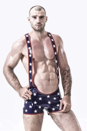 Latex Male Star-Spangled Wrestling Suit