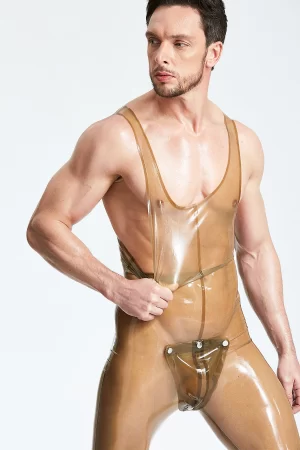 Latex Male Translucent Codpiece Singlet Leggings Suit