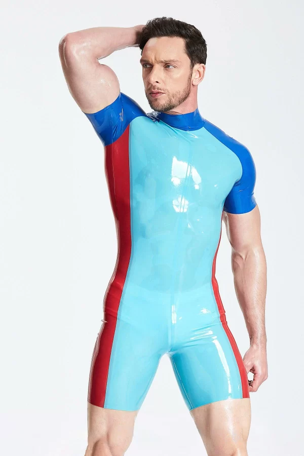 Latex Male Tricolor Short-Sleeved Surfsuit