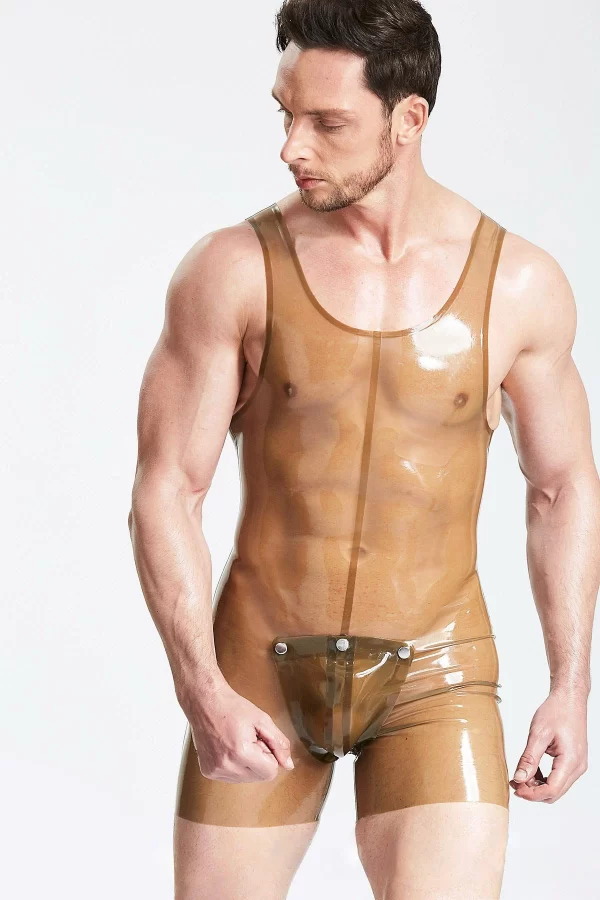 Latex Male Translucent Codpiece Singlet Suit