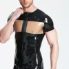 Latex Male Mitten-Sleeved Neck Entry Short Catsuit