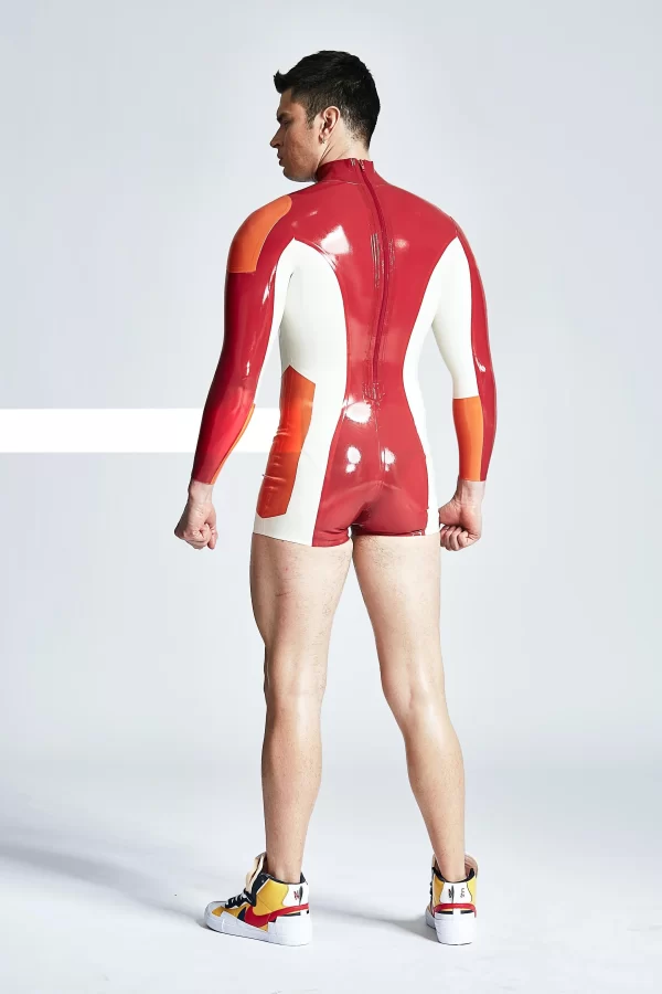 Latex Male Tri-Color Long-Sleeved Shortie Suit