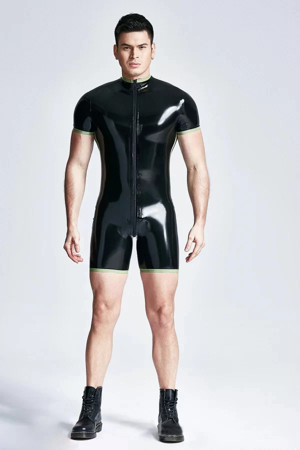 Latex Male Striped Front-zip Surfsuit