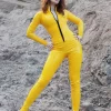 Yellow and Silver Latex Catsuit for Women