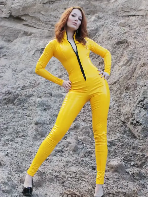 Bright Yellow Latex Catsuit for Women