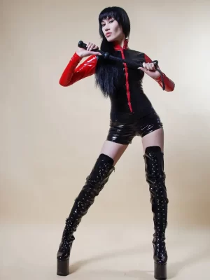 Red and Black Latex Bodysuit for Women