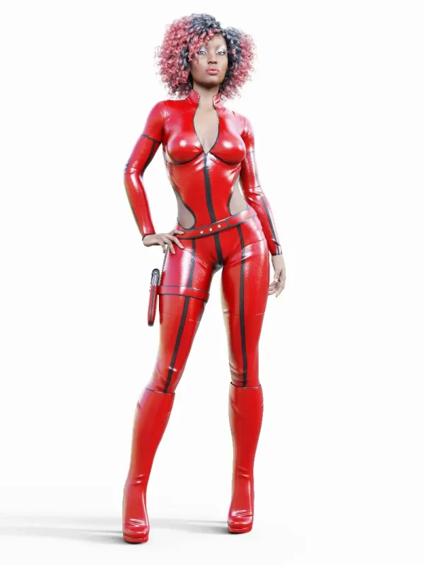 Red Latex Catsuit with Black Details for Women