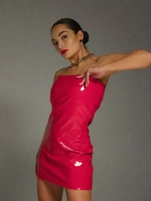 Strapless Red Latex Dress for Women