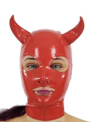 Latex Rubber Hood with Devil Horns