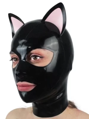 Latex Rubber Cat Hood with attached ears