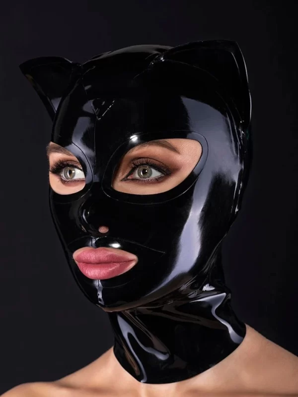 Women Black latex cat mask