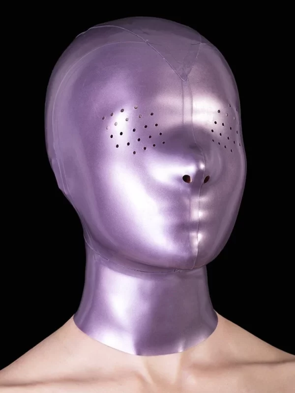 Womens latex mask with pierced eyes and closed mouth