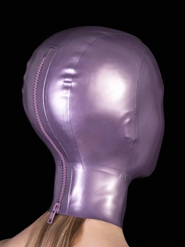 Womens latex mask with pierced eyes and closed mouth