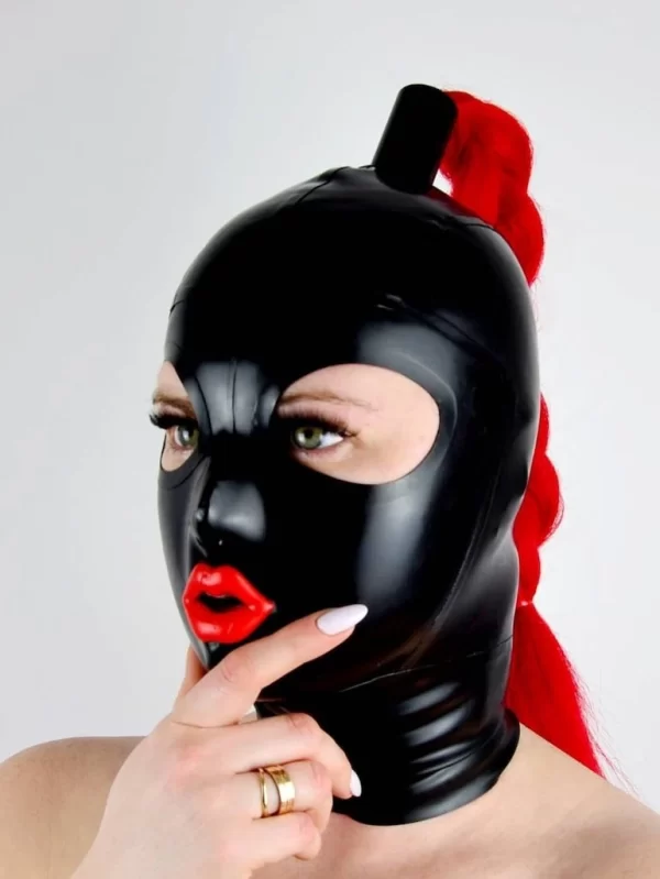 Womens Black Latex Hood with Ponytail