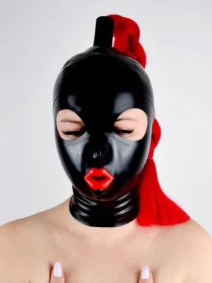 Womens Black Latex Hood with Ponytail