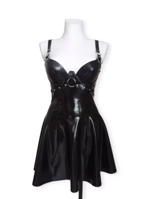 Womens Classic Strappy Black Latex Dress