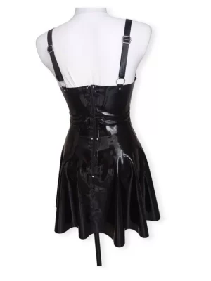 Womens Classic Strappy Black Latex Dress