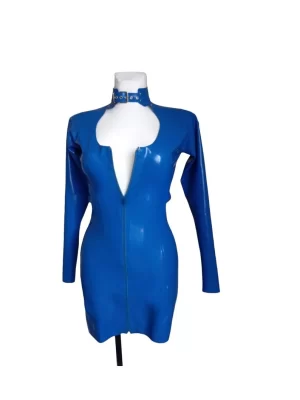 Womens Blue Latex Long Sleeve Dress