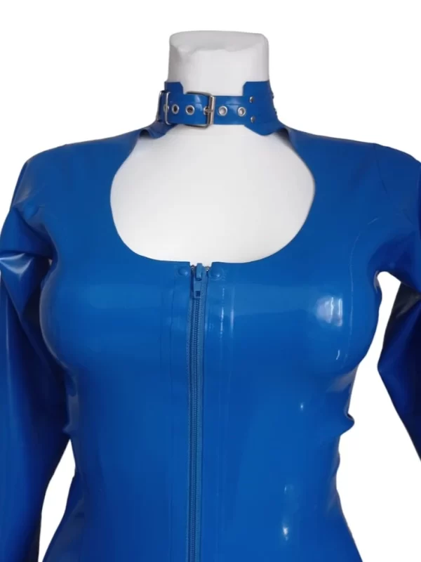 Womens Blue Latex Long Sleeve Dress