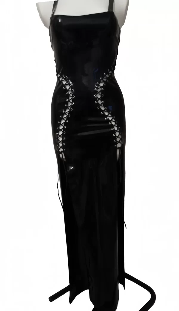 Long fitted latex strap dress