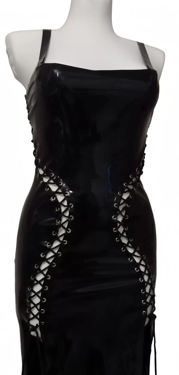 Long fitted latex strap dress