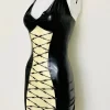 Long fitted latex strap dress