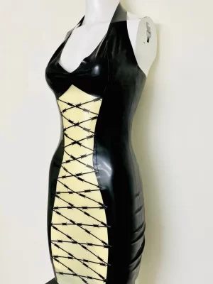 Latex dress with barbwire panel