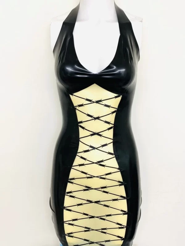 Latex dress with barbwire panel