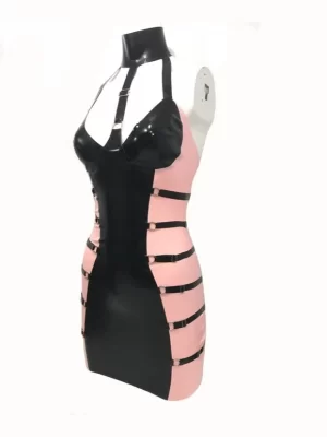 Two-tone latex slip dress